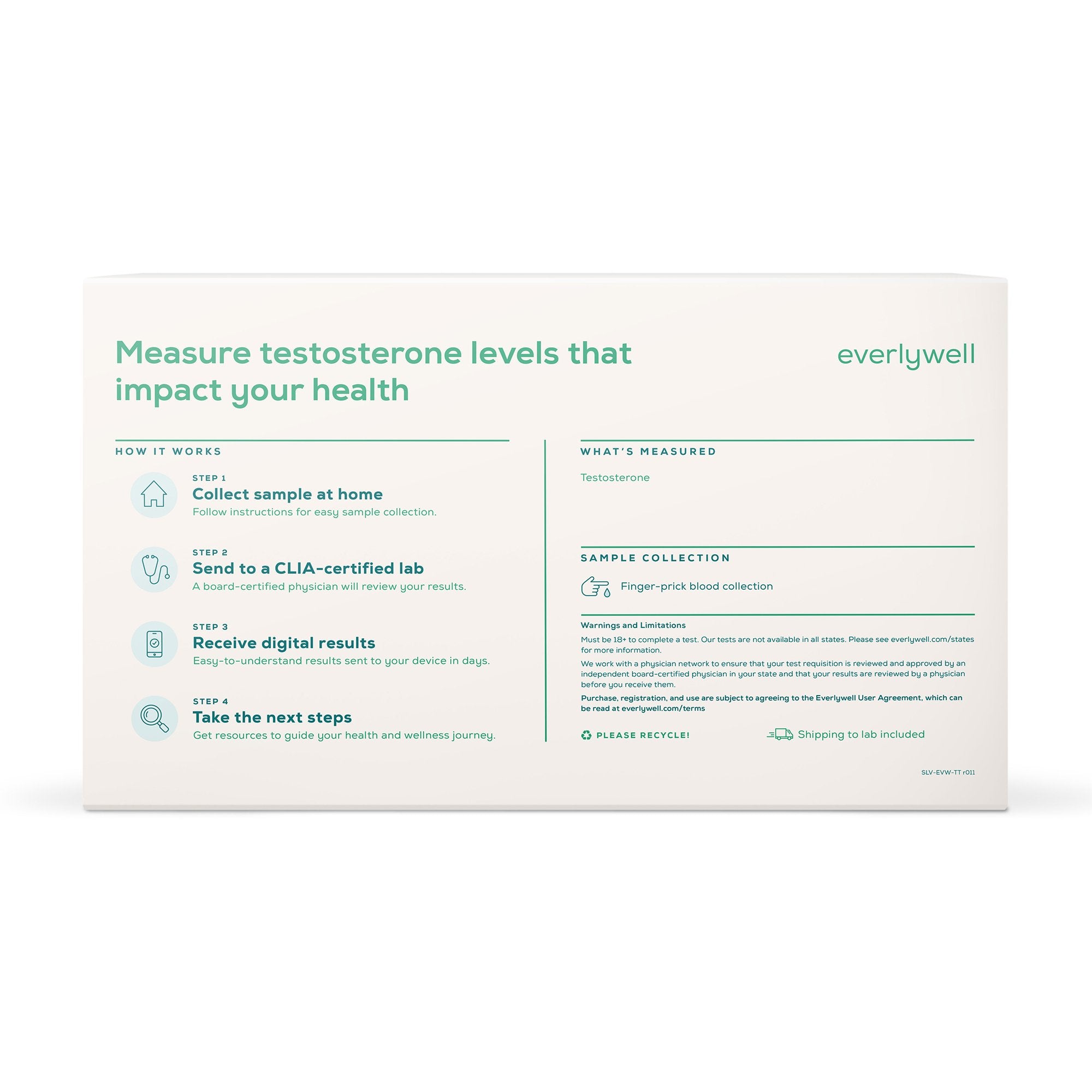 Everlywell Testosterone Test-Blood Collection and Transport Kit Everlywell Collection Card Sterile