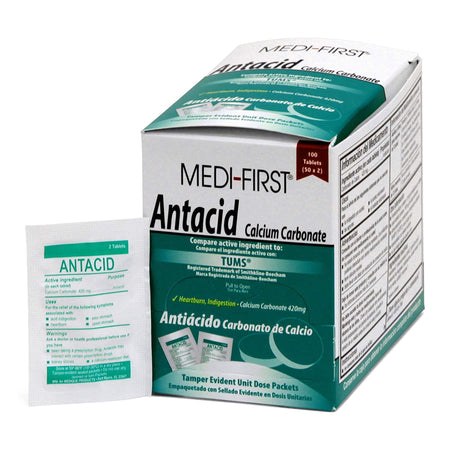 Medi-First Calcium Carbonate Antacid-Antacid Medi-First 420 mg Strength Chewable Tablet 100 per Box