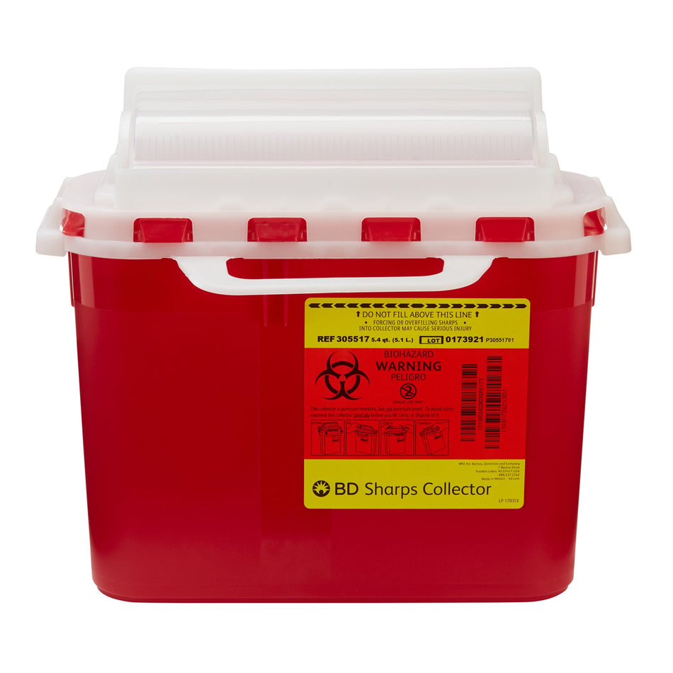 BD� Sharps Container, 5.4 Quart, 12 x 12 x 4-4/5 Inch-Sharps Container BD� Red Base 12 H X 12 W X 4-4/5 D Inch Horizontal Entry 1.35 Gallon