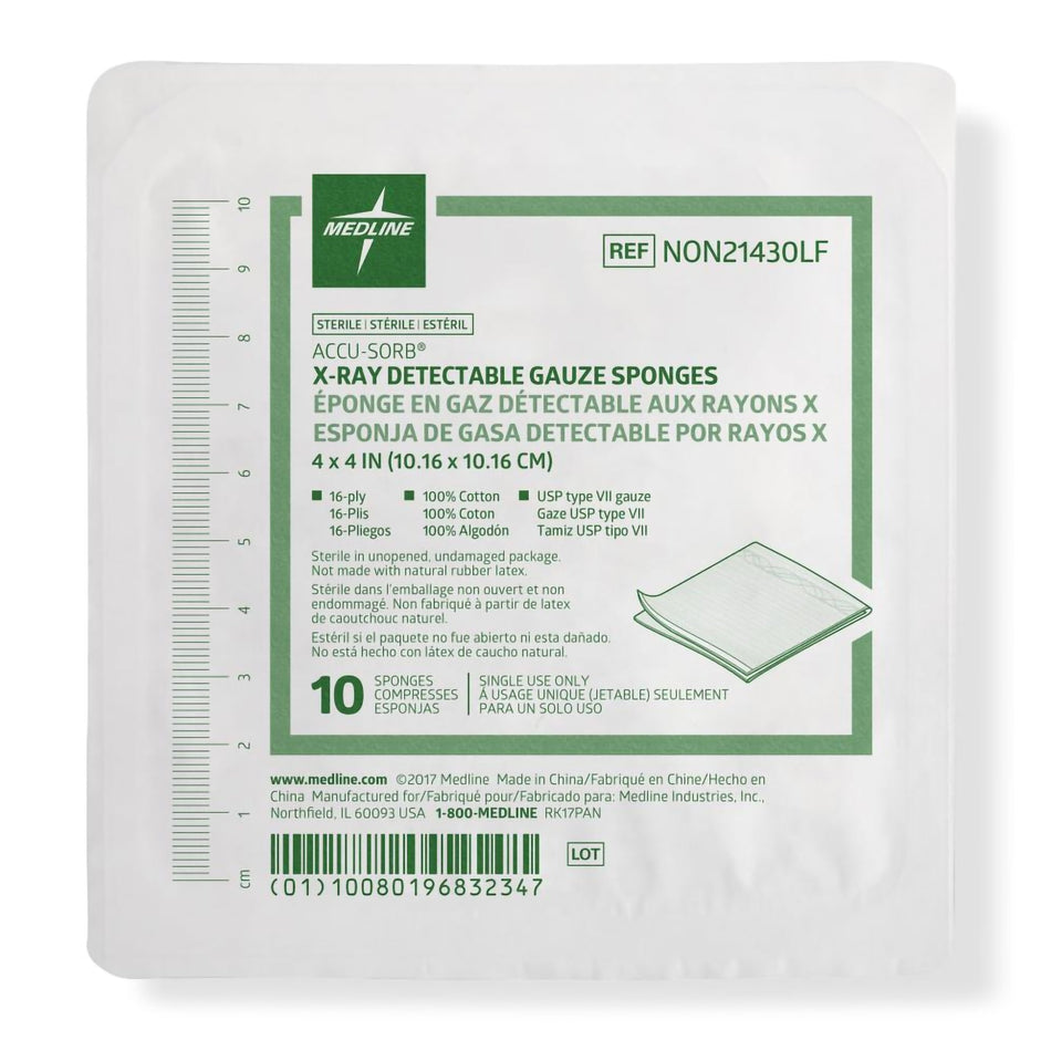 Gauze Sponge Medline 4 X 4 Inch 16-Ply Sterile X-Ray Detectable 10 per Tray - Wound Care>General Wound Care>General Purpos...