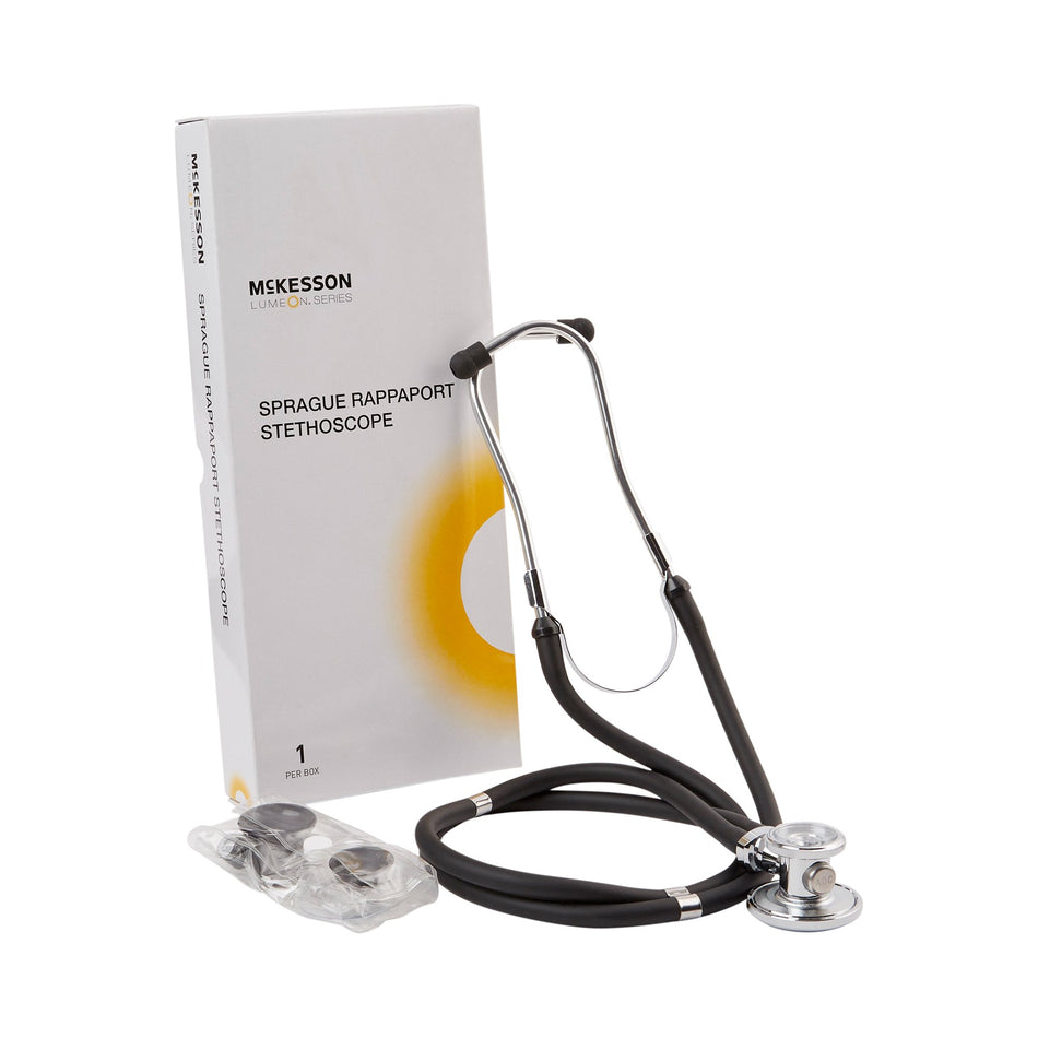 McKesson Lumeon Sprague Rappaport Stethoscope Double Lumen Black 641BKGM-Sprague Stethoscope McKesson LUMEON Black 2-Tube 22 Inch Tube Double Sided Chestpiece