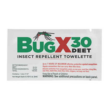BugX 30 Insect Repellent Towelettes with DEET-Insect Repellent BugX 30 Towelette Individual Packet