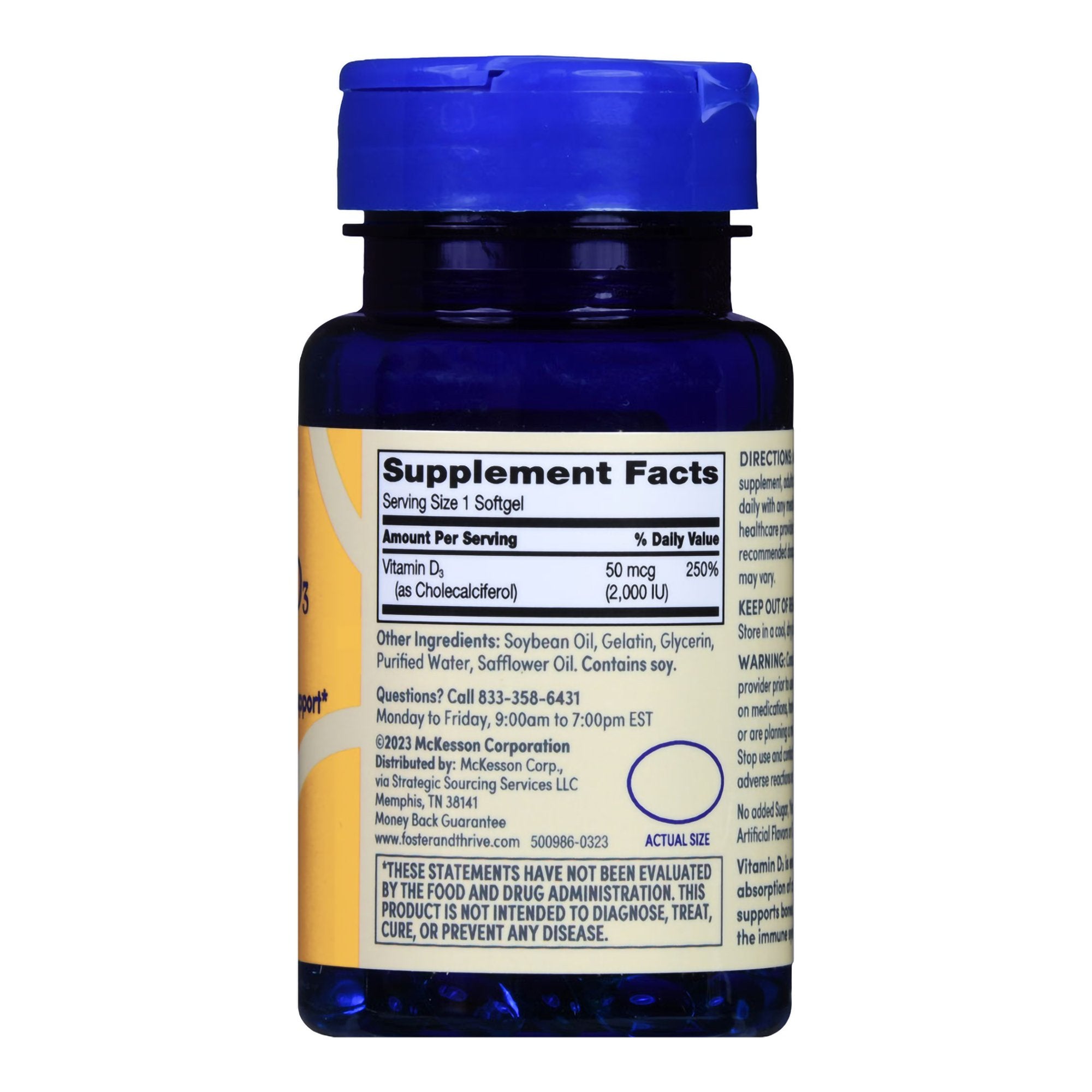 Foster & Thrive Vitamin D-3 50 mcg (2000 IU) Rapid Release Softgels-"Vitamin Supplement Foster & Thrive Vitamin D3 2,000 IU Strength Softgel 100 per Bottle"