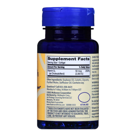 Foster & Thrive Vitamin D-3 50 mcg (2000 IU) Rapid Release Softgels-"Vitamin Supplement Foster & Thrive Vitamin D3 2,000 IU Strength Softgel 100 per Bottle"