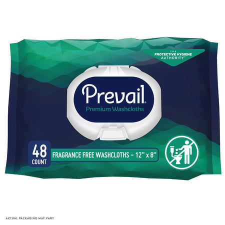 Prevail Adult Washcloths, Soft Pack, Aloe, Vitamin E, 12" x 8"-Personal Cleansing Wipe Prevail Soft Pack Unscented 48 Count