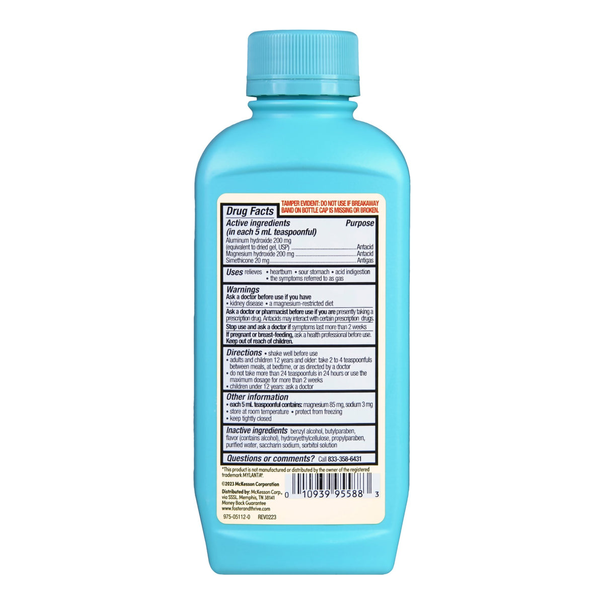 Foster & Thrive Regular Strength Antacid & Antigas Alumina, Magnesia and Simethicone Oral Suspension Original-Antacid Foster & Thrive 200 mg - 200 mg - 20 mg / 5 mL Strength Liquid 12 oz.