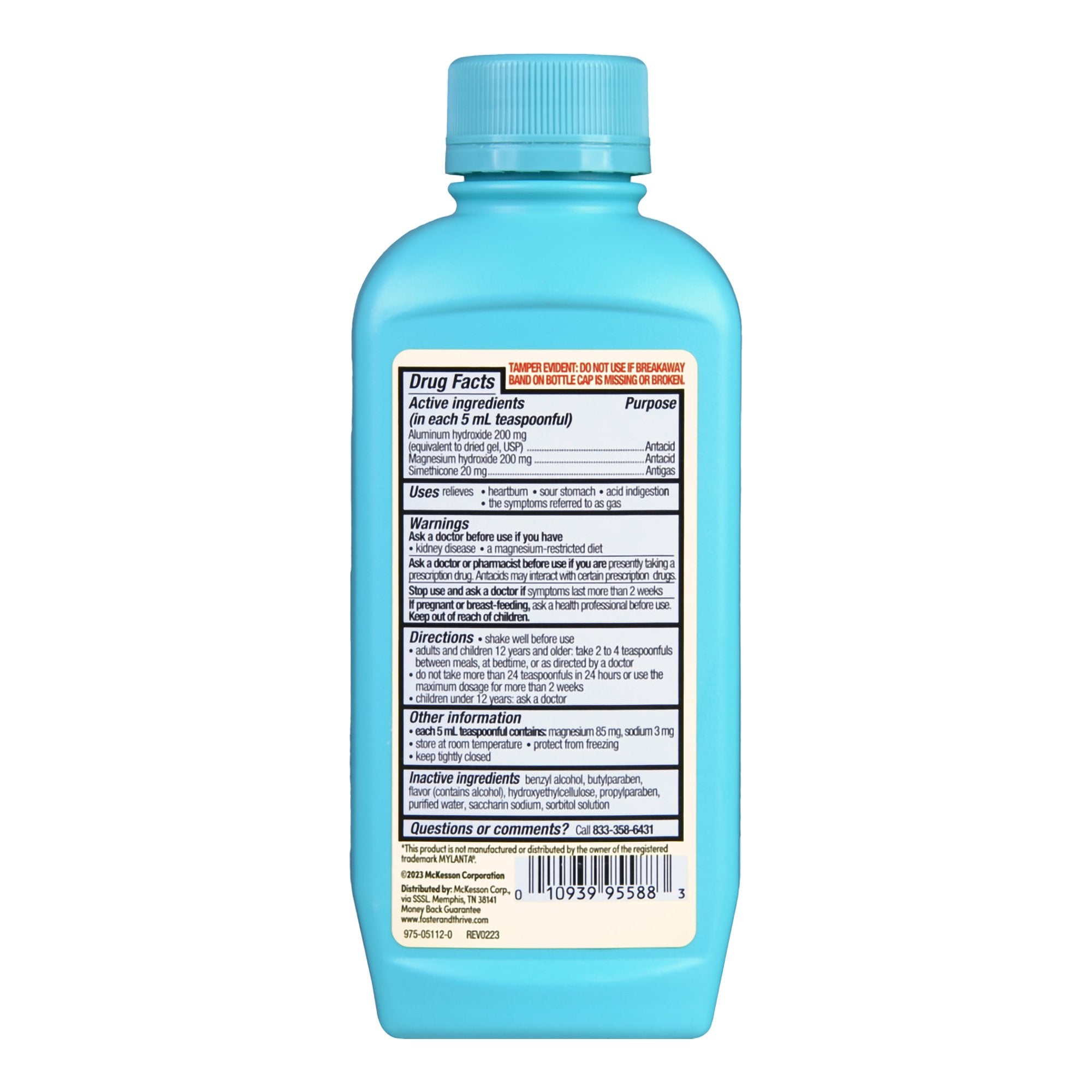 Foster & Thrive Regular Strength Antacid & Antigas Alumina, Magnesia and Simethicone Oral Suspension Original-Antacid Foster & Thrive 200 mg - 200 mg - 20 mg / 5 mL Strength Liquid 12 oz.