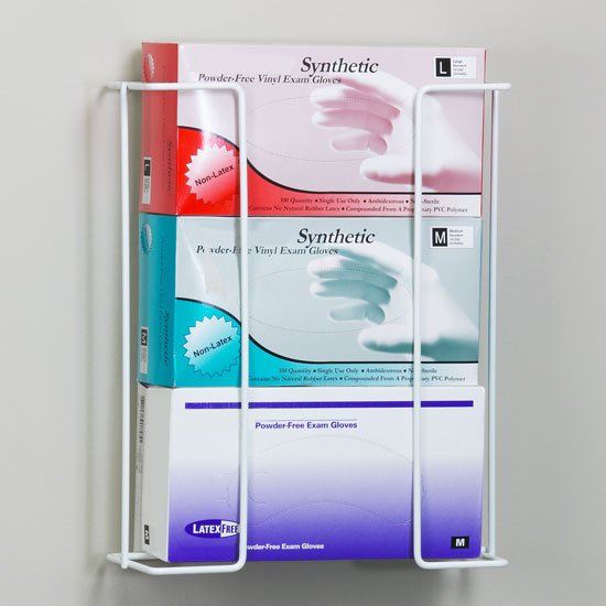 Glove Box Holder-Glove Box Holder Horizontal Mounted 3-Box Capacity White 4.25 X 11.5 X 14 Inch Powder-Coated Metal