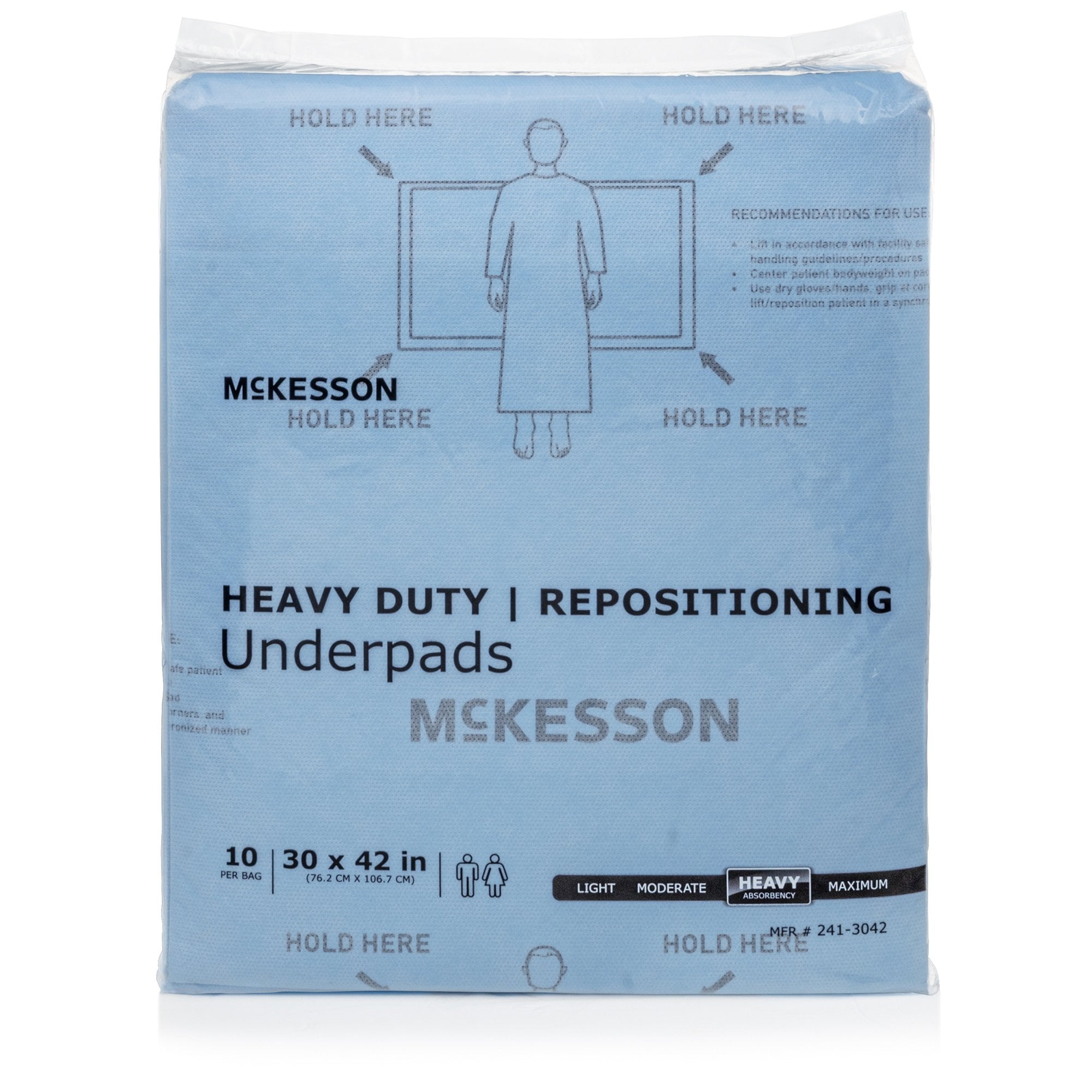 McKesson Heavy-Duty Repositioning Underpads, 30 x 42 in.-Disposable Underpad McKesson 30 X 42 Inch Super Absorbent Polymer Heavy Absorbency