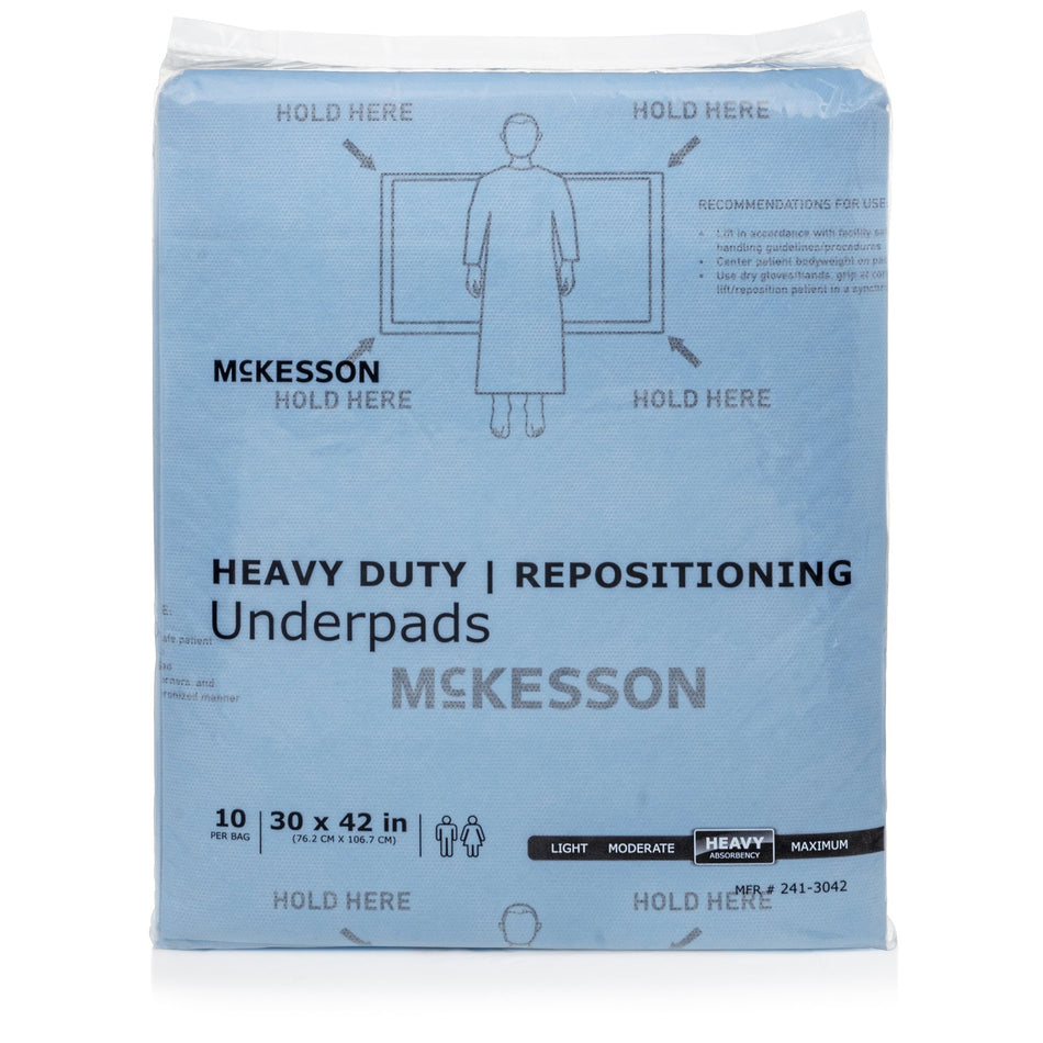 McKesson Heavy-Duty Repositioning Underpads, 30 x 42 in.-Disposable Underpad McKesson 30 X 42 Inch Super Absorbent Polymer Heavy Absorbency