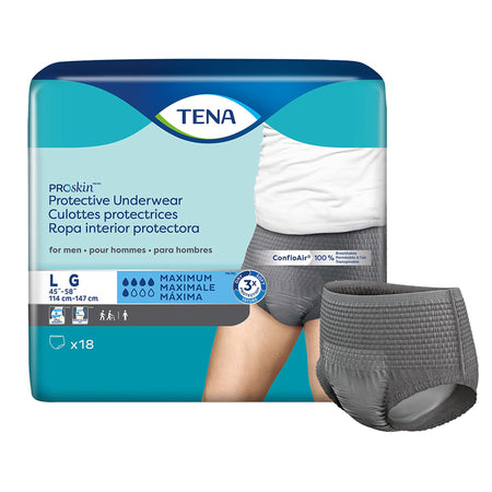 Tena ProSkin Maximum Absorbent Underwear for Men, Large-Male Adult Absorbent Underwear TENA ProSkin Pull On with Tear Away Seams Large Disposable Moderate Absorbency