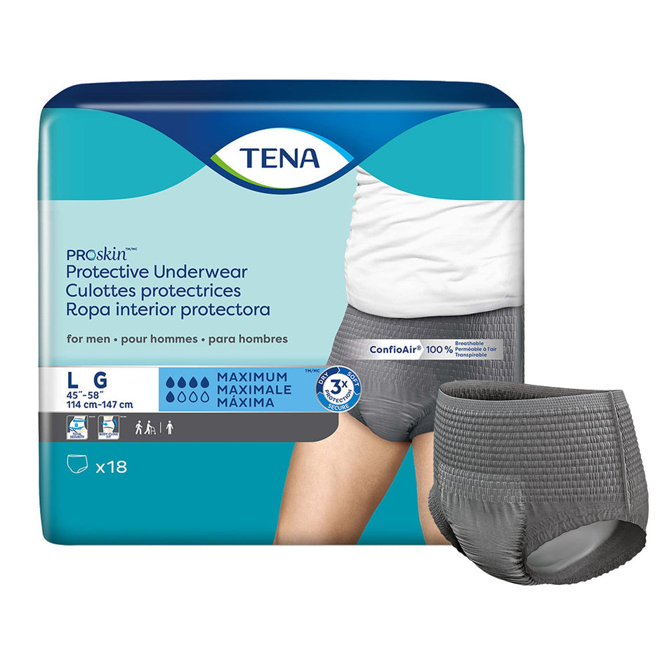 Tena ProSkin Maximum Absorbent Underwear for Men, Large-Male Adult Absorbent Underwear TENA ProSkin Pull On with Tear Away Seams Large Disposable Moderate Absorbency