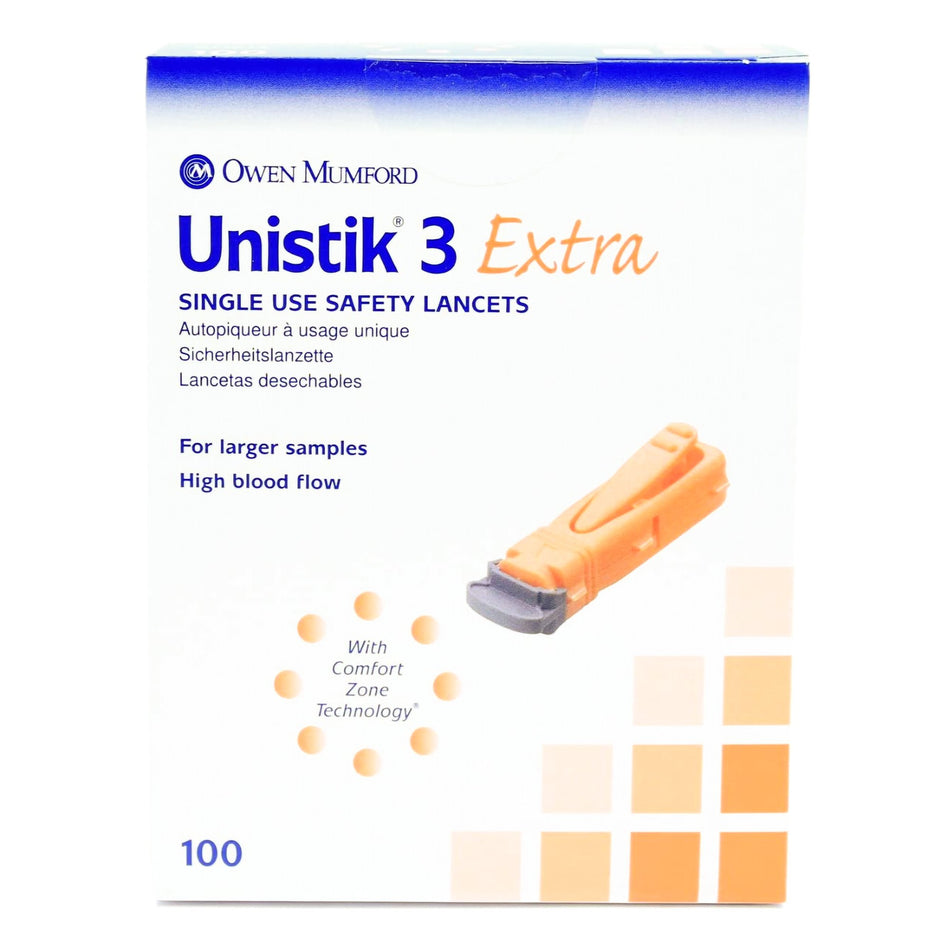 Unistik� 3 Extra Safety Lancet, 21 Gauge, 100 ct.-Safety Lancet Unistik 3 21 Gauge Retractable Push Button Activation Finger
