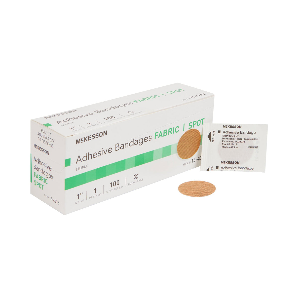 McKesson Round Tan Adhesive Spot Bandage, 1 Inch-Adhesive Spot Bandage McKesson 1 Inch Fabric Round Tan Sterile
