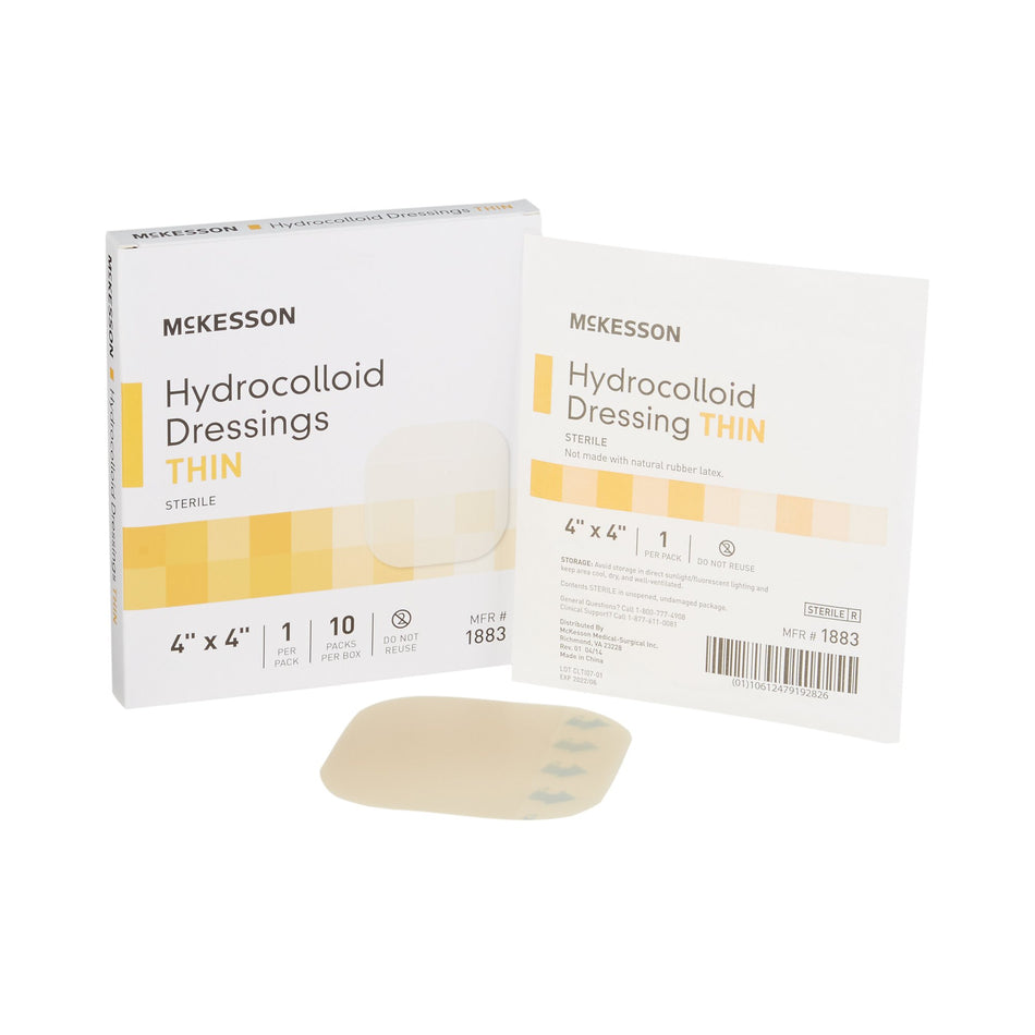McKesson Hydrocolloid Dressing, 4 x 4 Inch-Thin Hydrocolloid Dressing McKesson Film Backing 4 X 4 Inch Square Hydrocolloid