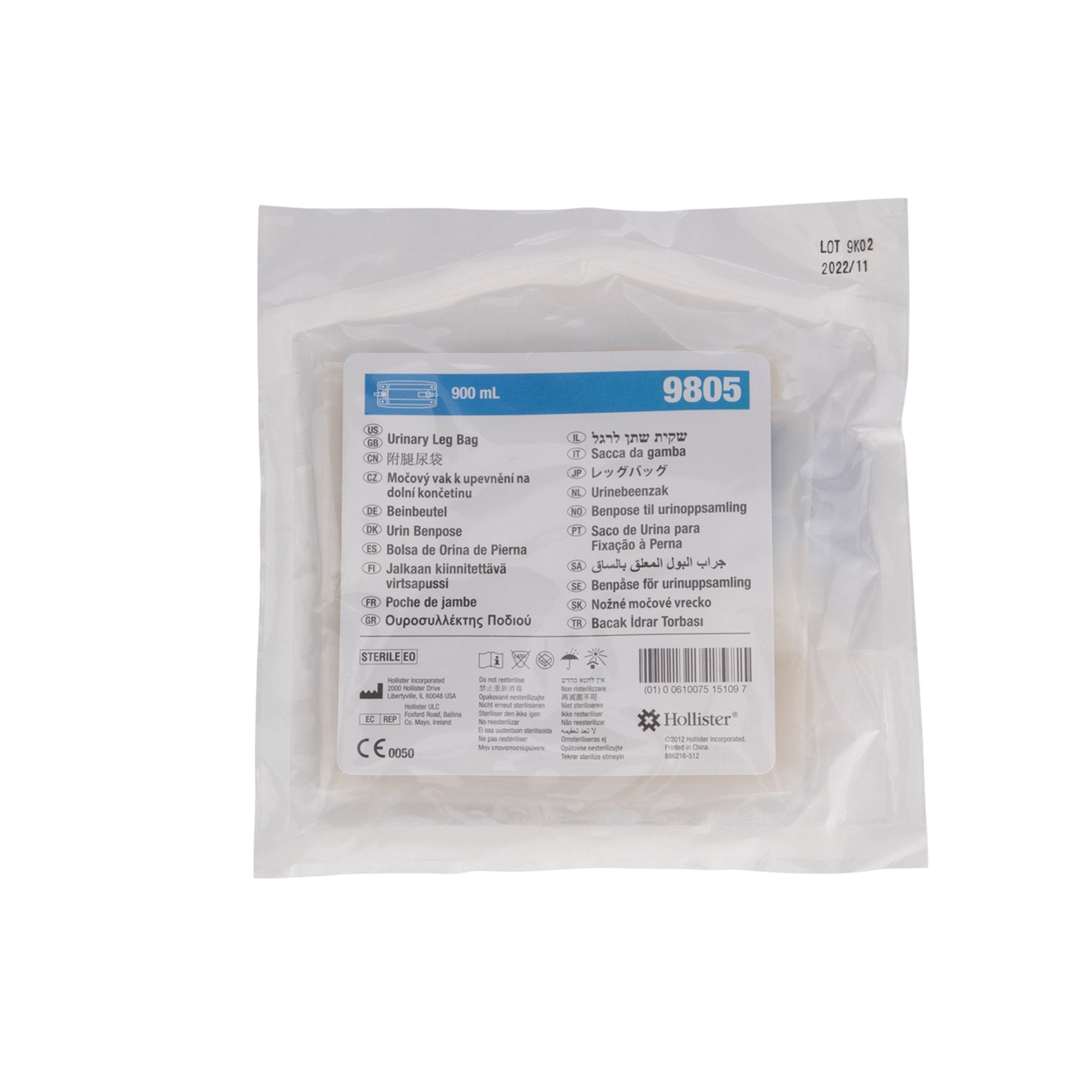 Hollister Urinary Leg Bag-Urinary Leg Bag Hollister Anti-Reflux Valve Sterile 900 mL Vinyl