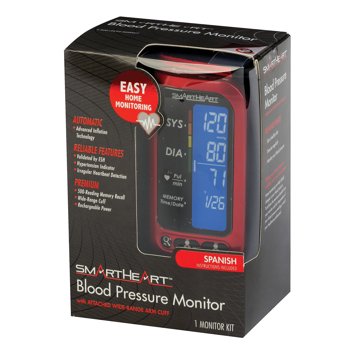 SmartHeart Arm Blood Pressure Monitor-Home Automatic Digital Blood Pressure Monitor Smartheart Adult Cuff Nylon Cuff 22 to 42 cm Desk Model