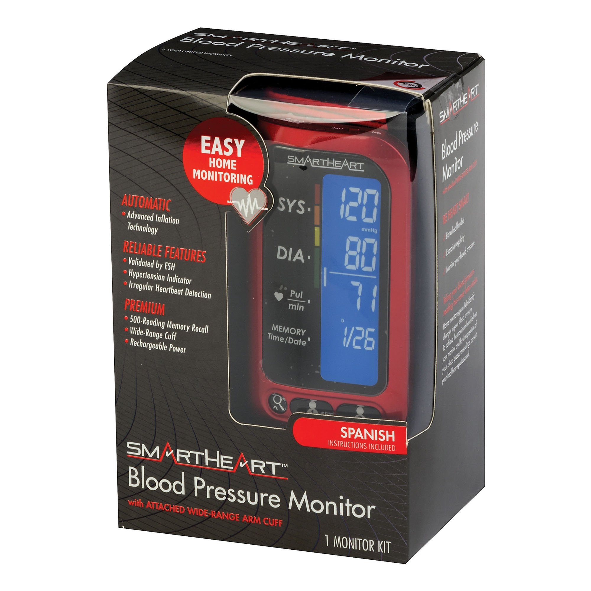 SmartHeart Arm Blood Pressure Monitor-Home Automatic Digital Blood Pressure Monitor Smartheart Adult Cuff Nylon Cuff 22 to 42 cm Desk Model