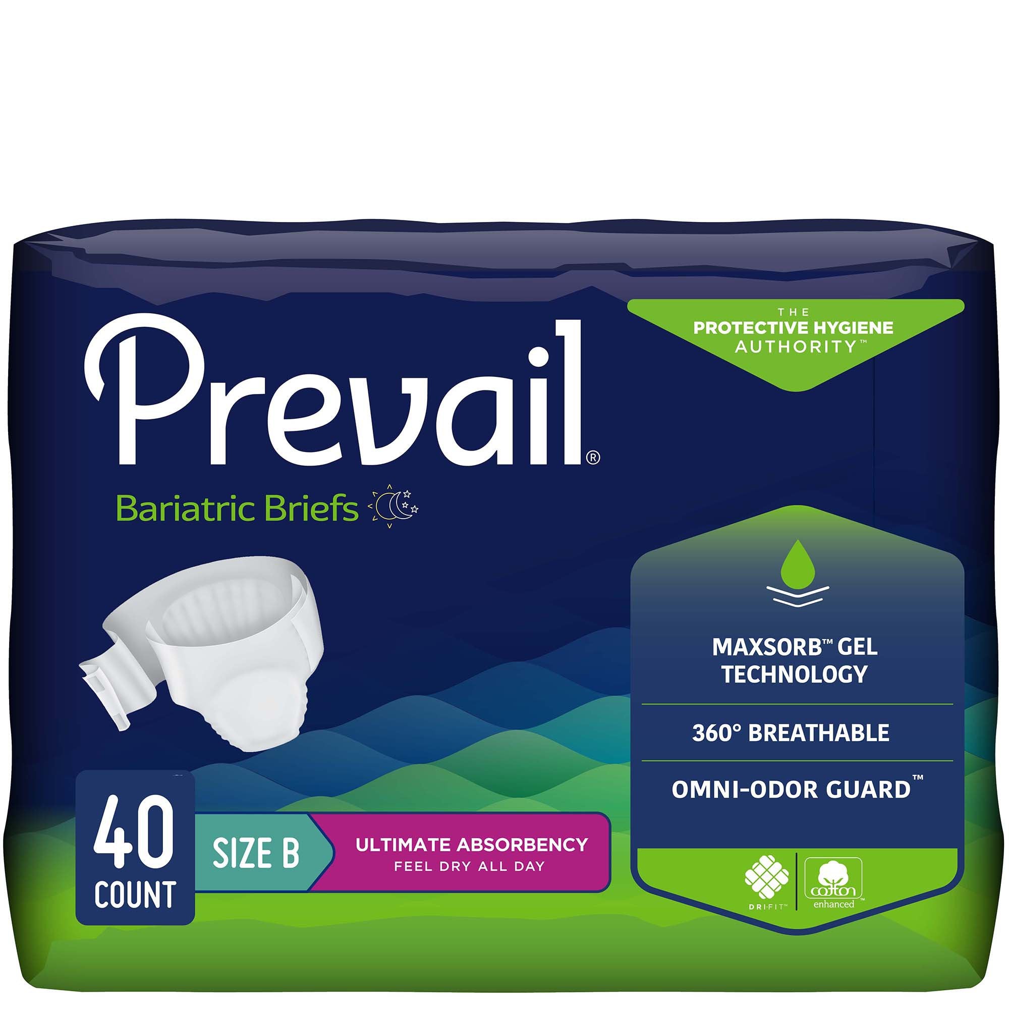 Prevail Bariatric Ultimate Absorbency Incontinence Brief, Size B-Unisex Adult Incontinence Brief Prevail Bariatric Bariatric Size B Disposable Heavy Absorbency