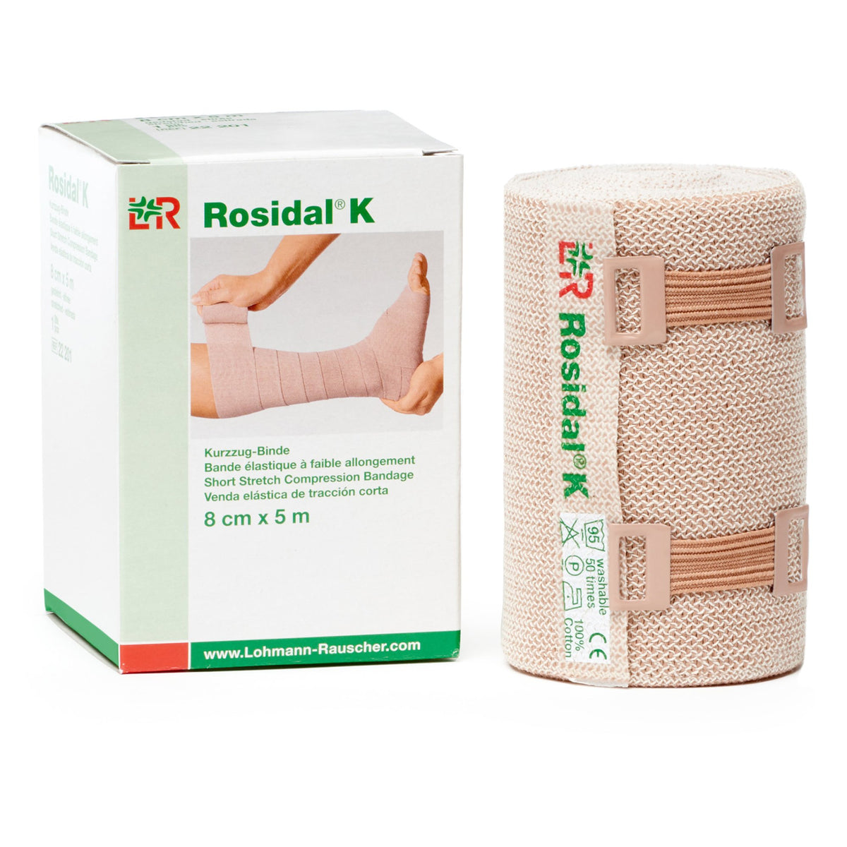Rosidal K Compression Bandage, 8 Centimeter x 5 Meter-Compression Bandage Rosidal K 3-1/5 Inch X 5-1/2 Yard Clip Detached Closure Tan NonSterile High Compression
