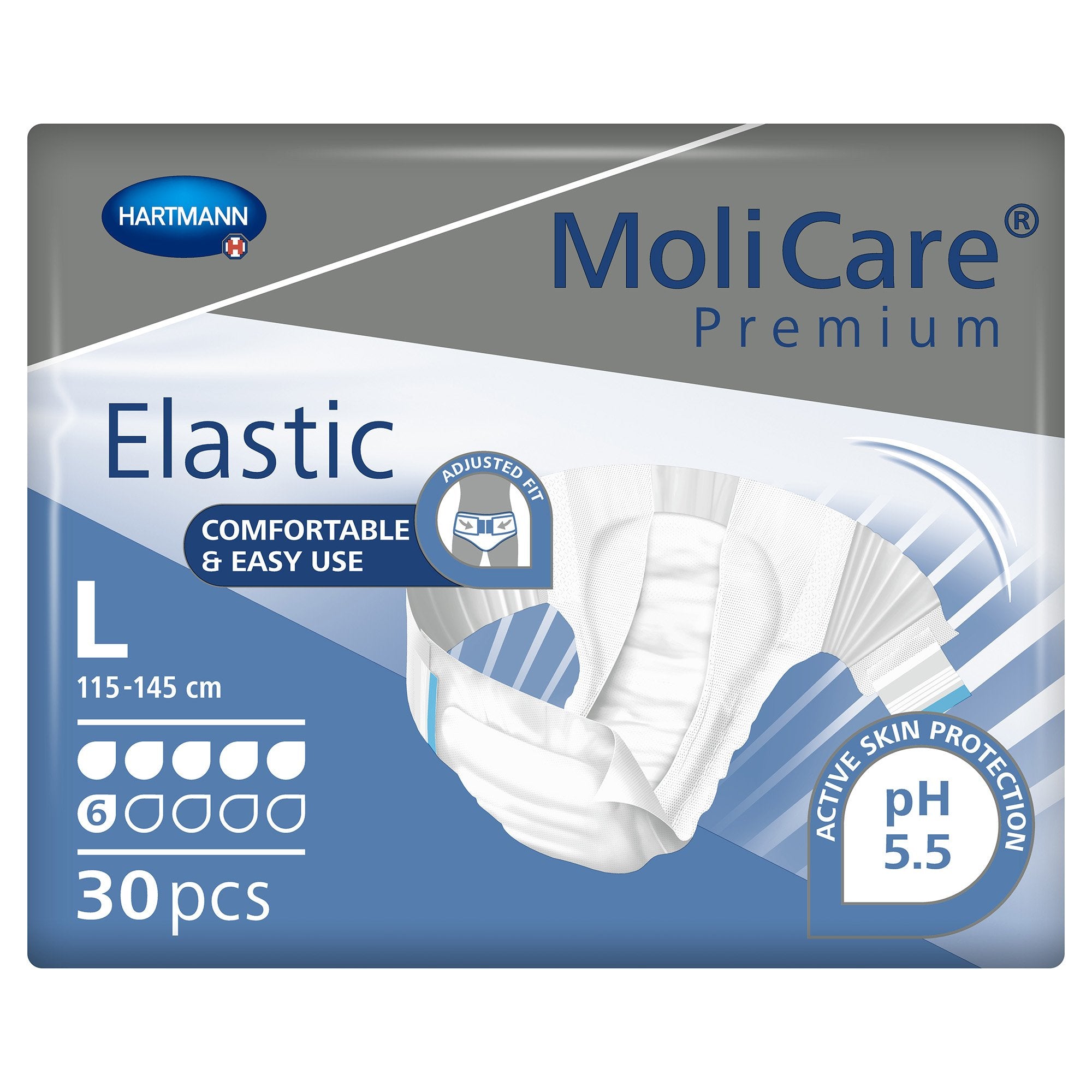 MoliCare Premium Elastic 6 Drop Absorbency Incontinence Briefs, Large-Unisex Adult Incontinence Brief MoliCare Premium Elastic 6D Large Disposable Moderate Absorbency