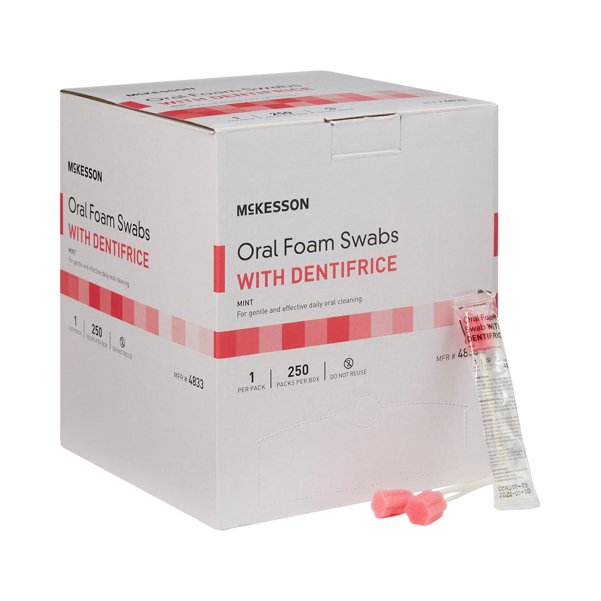 McKesson Oral Swabstick Foam Tip Dentifrice, 5 Inch, Mint, Pink-Oral Swab McKesson Dentifrice Foam Tip 1 per Pack