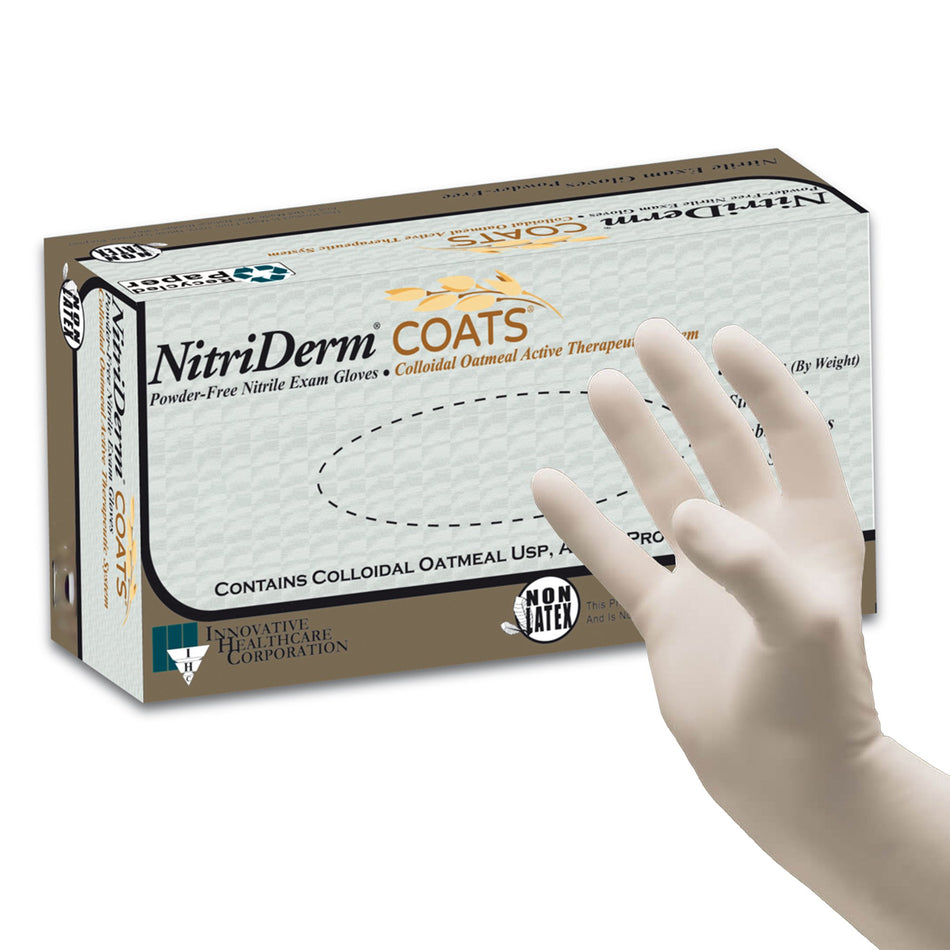 NitriDerm Coats Nitrile Exam Glove, Large, White-Exam Glove NitriDerm COATS Large NonSterile Nitrile Standard Cuff Length Fully Textured White Chemo Tested