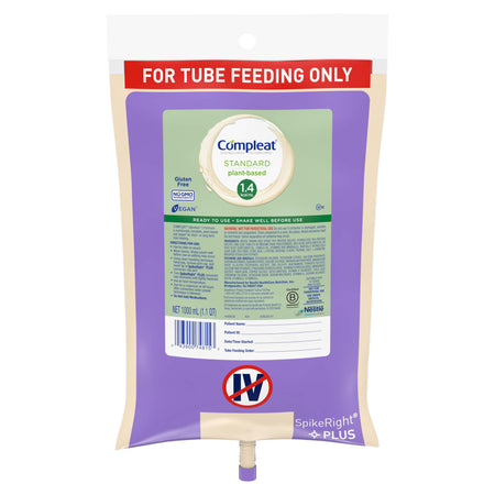 Compleat Standard 1.4 Cal Plant-Based Nutritionally Complete Tube Feeding Formula, Vanilla, 1000 mL-Tube Feeding Formula Compleat Standard 1.4 Cal Vanilla Flavor Liquid 1000 mL Ready to Hang Prefilled Container