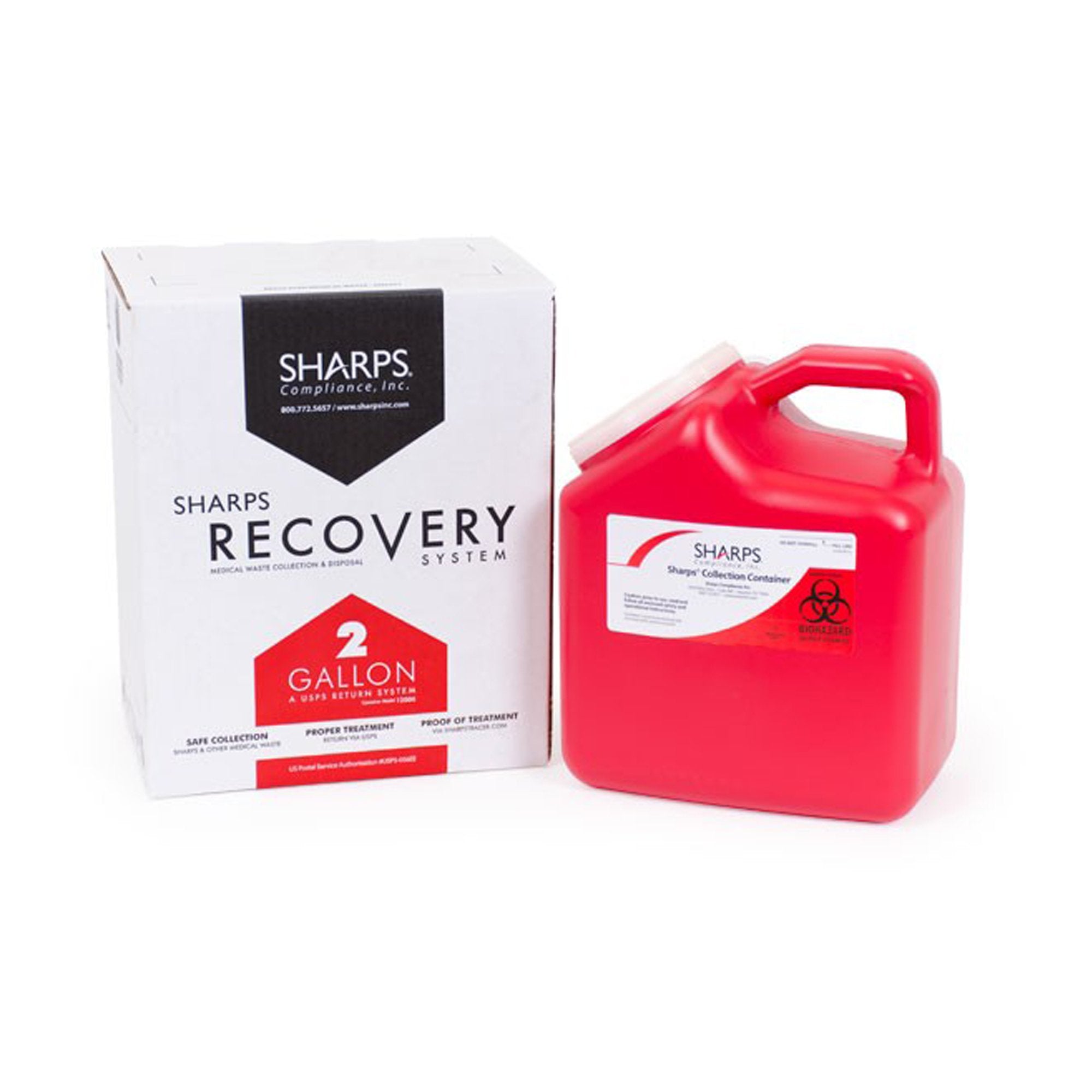 The Sharps Disposal by Mail System Pro-Tec Mailback Sharps Collector, 2 Gallon, 11 x 6 x 9 Inch-Mailback Sharps Container The Sharps Disposal By Mail System PRO-TEC Red Base 11 H X 6 W X 9 L Inch Vertical Entry 2 Gallon