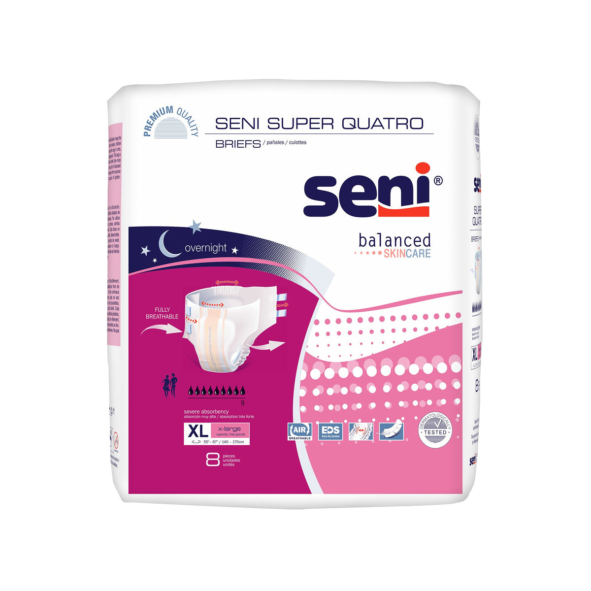Seni Super Quatro Severe Absorbency Incontinence Brief, Extra Large-Unisex Adult Incontinence Brief Seni Super Quatro X-Large Disposable Heavy Absorbency