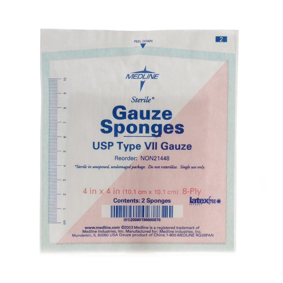Medline Sterile USP Type VII Gauze Sponge, 4 x 4 Inch, 8-Ply-Gauze Sponge Medline 4 X 4 Inch 8-Ply Sterile 2 per Pack