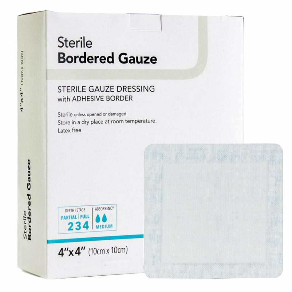 DermaRite� Adhesive Dressing, 4 x 4 Inch, White-Island Dressing DermaRite� Bordered Gauze 4 X 4 Inch Square NonSterile