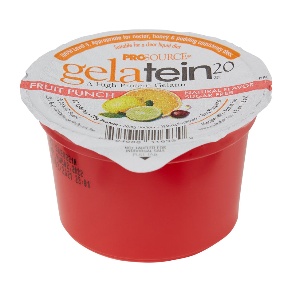 Gelatein 20 Fruit Punch High Protein Gelatin, 4-ounce cup-Oral Supplement Gelatein Fruit Punch Flavor Gel 4 oz. Cup