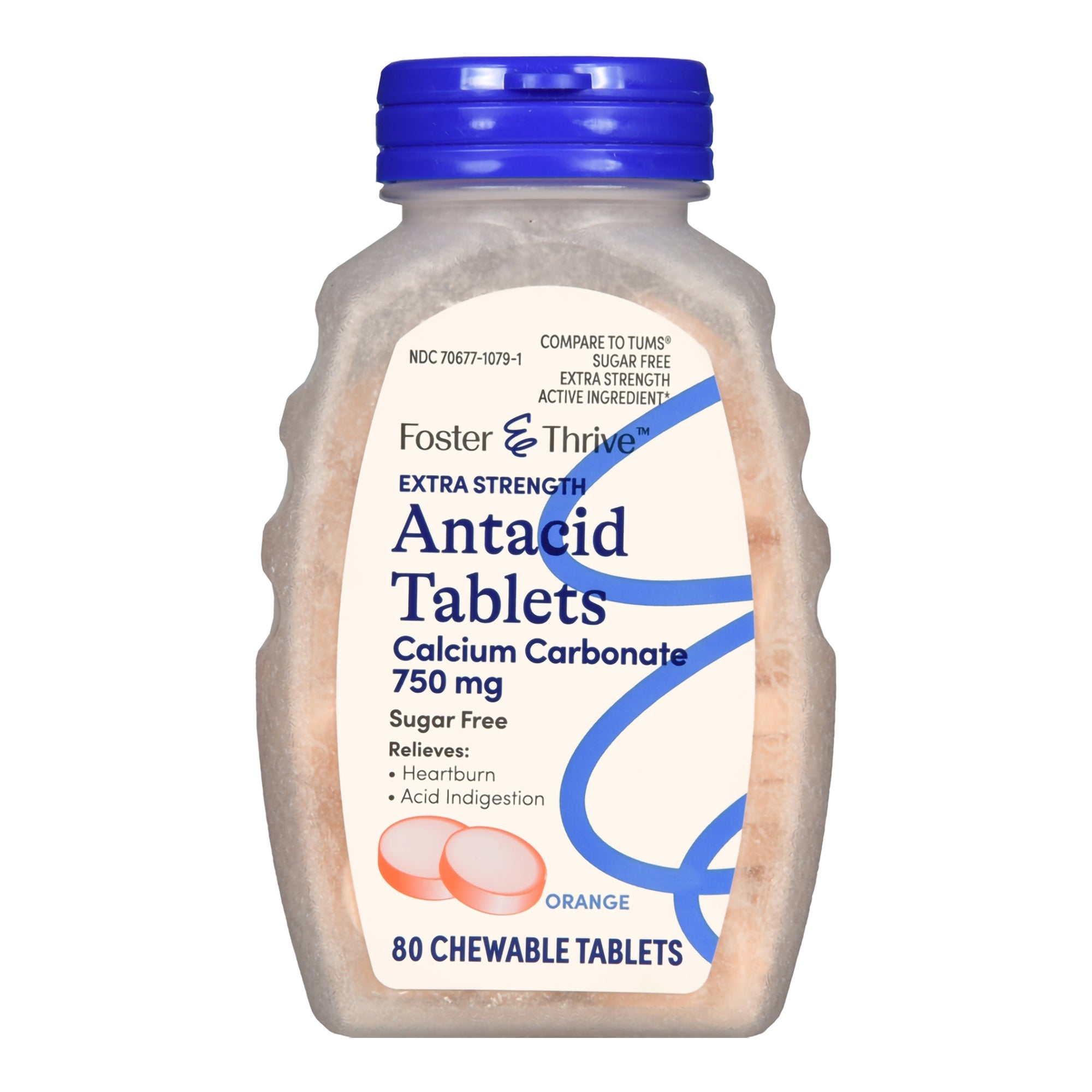Foster & Thrive Extra Strength Antacid Calcium Carbonate 750 mg Chewable Tablets Orange-Antacid Foster & Thrive 750 mg - 300 mg Strength Chewable Tablet 80 per Bottle