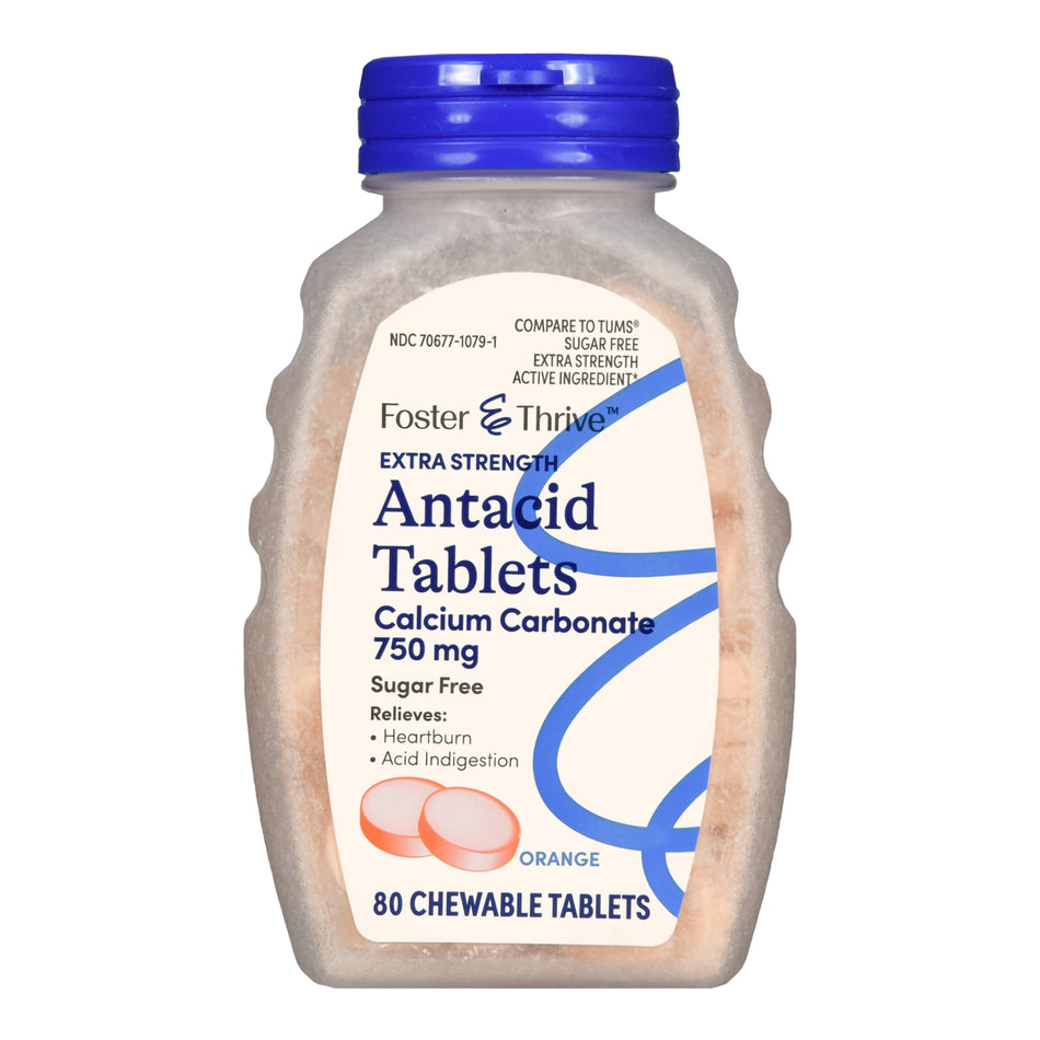 Foster & Thrive Extra Strength Antacid Calcium Carbonate 750 mg Chewable Tablets Orange-Antacid Foster & Thrive 750 mg - 300 mg Strength Chewable Tablet 80 per Bottle
