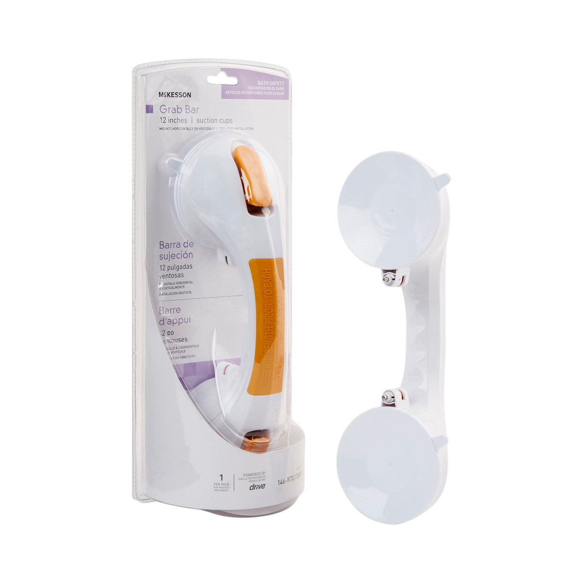 McKesson White / Yellow Plastic Suction-Cup Grab Bar-Suction-Cup Grab Bar McKesson White / Yellow Plastic