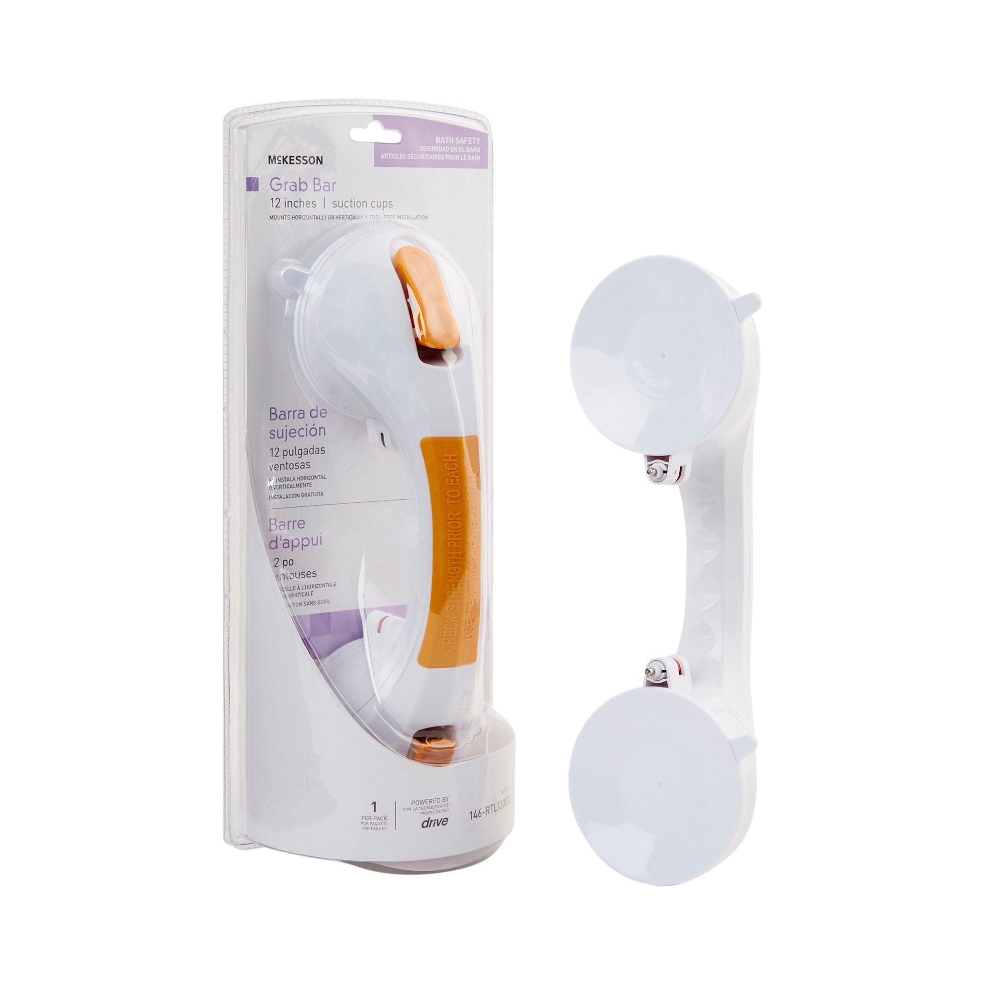 McKesson White / Yellow Plastic Suction-Cup Grab Bar-Suction-Cup Grab Bar McKesson White / Yellow Plastic