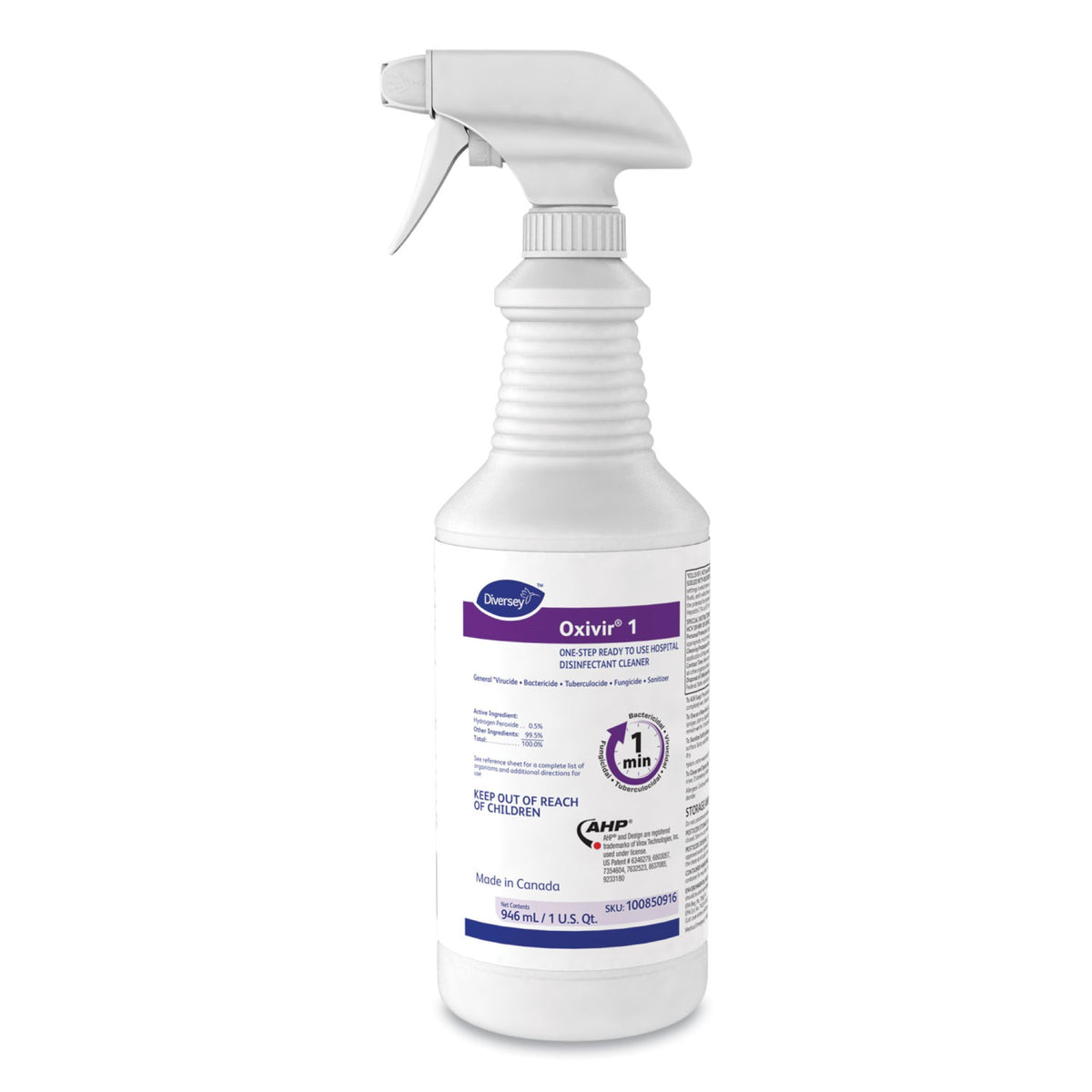 Oxivir� 1 RTU Surface Disinfectant Cleaner, Spray Bottle, 1 qt.-Diversey� Oxivir� 1 Surface Disinfectant Cleaner Peroxide Based Pump Spray Liquid 32 oz. Bottle Cherry Almond Scent NonSterile