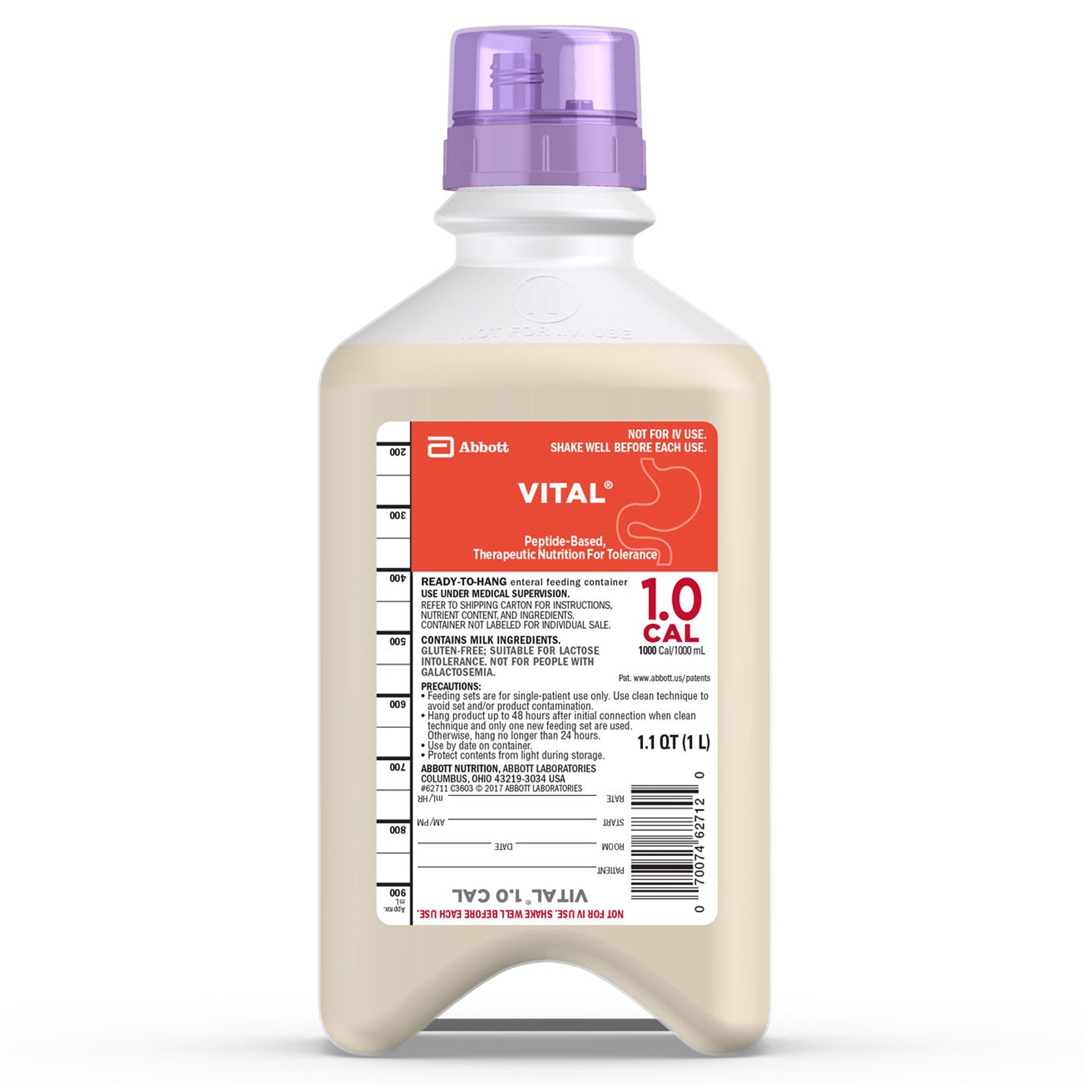 Vital 1.0 Cal Vanilla Tube Feeding Formula, 33.8 oz. Ready to Hang Bottle-Oral Supplement Vital 1.0 Cal Vanilla Flavor Liquid 33.8 oz. Bottle