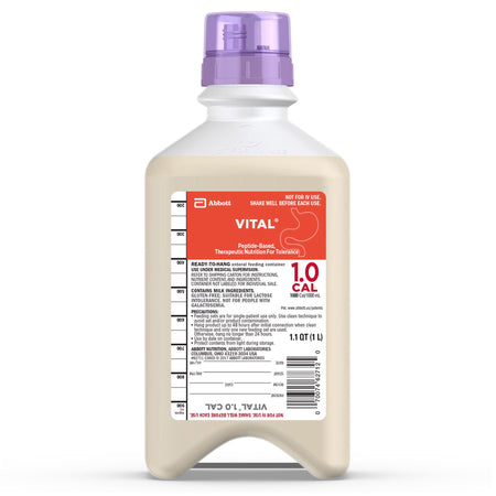 Vital 1.0 Cal Vanilla Tube Feeding Formula, 33.8 oz. Ready to Hang Bottle-Oral Supplement Vital 1.0 Cal Vanilla Flavor Liquid 33.8 oz. Bottle