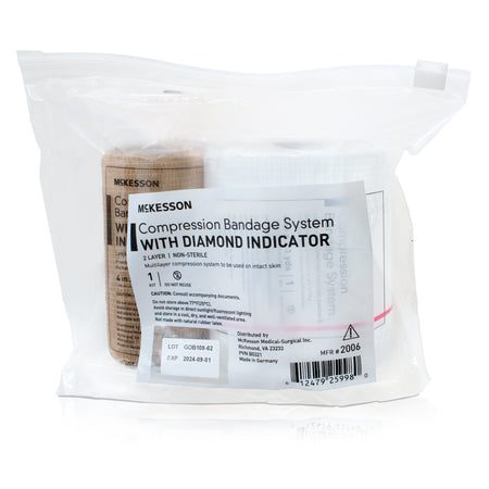 McKesson Two-Layer Compression Bandage System, 4 Inch x 1 Yard-2 Layer Compression Bandage System McKesson 4 Inch X 7-1/10 Yard / 4 Inch X 6-9/10 Yard Self-adherent Closure Tan / White NonSterile