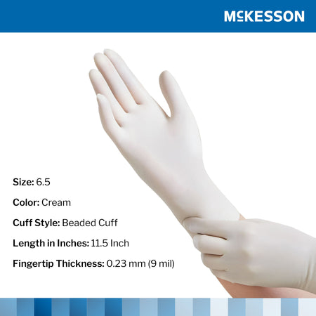 McKesson Perry Performance Plus Surgical Glove, Size 6.5, Cream-Surgical Glove McKesson Perry Size 6.5 Sterile Latex Standard Cuff Length Smooth Cream Not Chemo Approved