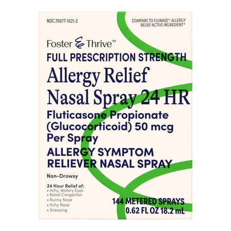 Foster & Thrive Allergy Relief Nasal Spray 24 HR Fluticasone Propionate (Glucocorticoid) 50 mcg Per Spray-Allergy Relief Foster & Thrive 50 mcg Strength Nasal Spray 144 Metered Sprays