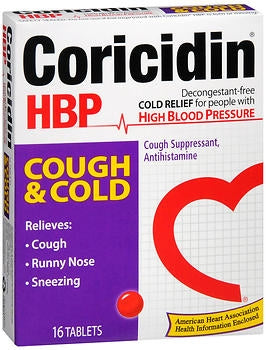 Coricidin HBP Cough & Cold Tablets-Cold and Cough Relief Coricidin� HBP 4 mg - 30 mg Strength Tablet 16 per Box