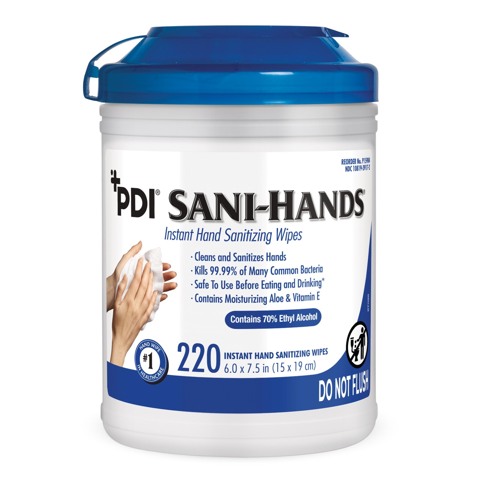 Sani-Hands Hand Sanitizing Wipes, Ethyl Alcohol, Unscented, 6? x 7.5?, Canister-Hand Sanitizing Wipe Sani-Hands 220 Count Ethyl Alcohol Wipe Canister