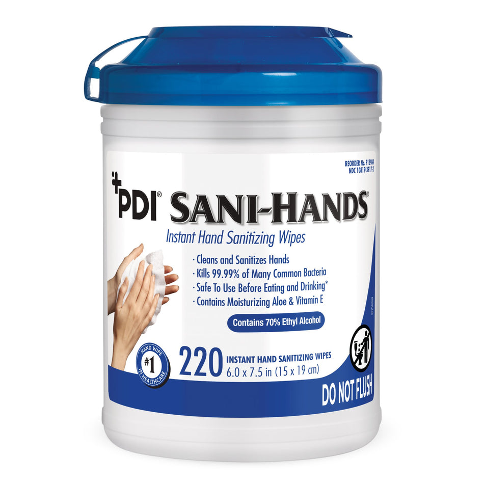 Sani-Hands Hand Sanitizing Wipes, Ethyl Alcohol, Unscented, 6? x 7.5?, Canister-Hand Sanitizing Wipe Sani-Hands 220 Count Ethyl Alcohol Wipe Canister