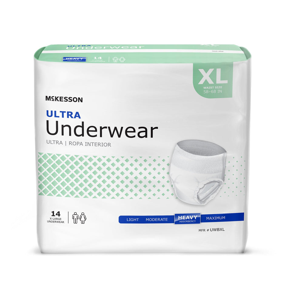 McKesson Ultra Heavy Absorbent Underwear, X-Large-Unisex Adult Absorbent Underwear McKesson Ultra Pull On with Tear Away Seams X-Large Disposable Heavy Absorbency
