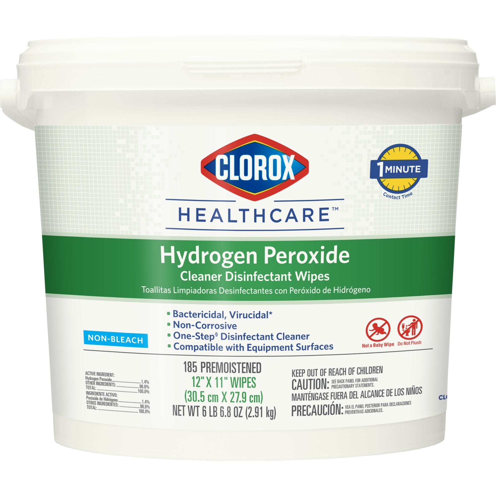 Clorox Healthcare Hydrogen Peroxide Cleaner Disinfectant Wipes, Bucket, 185 ct.-Clorox Healthcare Surface Disinfectant Cleaner Premoistened Hydrogen Peroxide Based Manual Pull Wipe 185 Count Pail Unscented NonSterile
