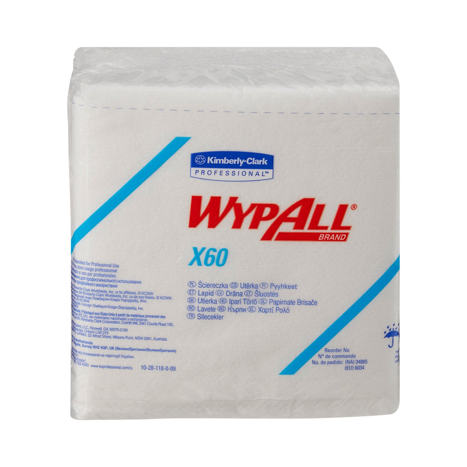 WypAll X60 Task Wipe, Fold-Task Wipe WypAll X60 Light Duty White NonSterile Cellulose / Polypropylene 12 X 12-1/2 Inch Reusable