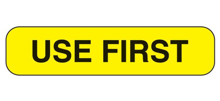 Indeed "Use First" Advisory Label, 1.6 x 0.4 Inch-Pre-Printed Label Indeed Auxiliary Label Yellow Paper Use First Black Quality Control Label 3/8 X 1-5/8 Inch